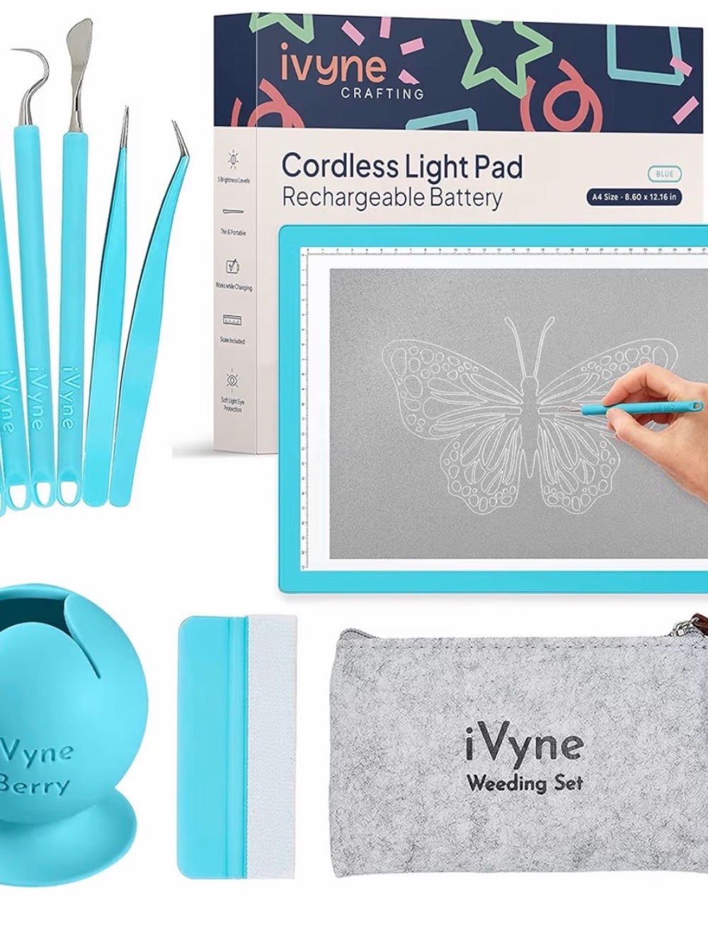 Blue Cordless Light Pad with Weeding Tools Kit